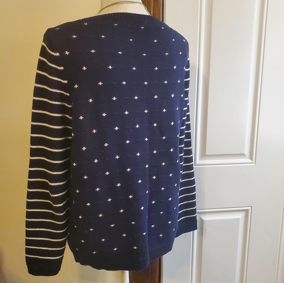 Talbots navy blue and white 100% cotton sweater size M - Picture 2 of 5